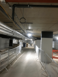 high level hose run in car park basement in battersea london